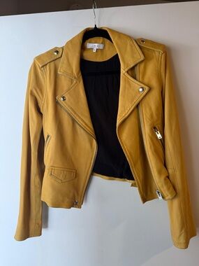IRO Mustard Leather Moto Jacket with Silver Hardware